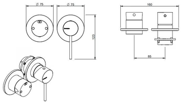 40MM - 2 hole Recessed stainless steel shower mixer by Rubinetterie Treemme - view 3
